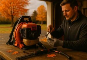 fall leaf blower maintenance scene