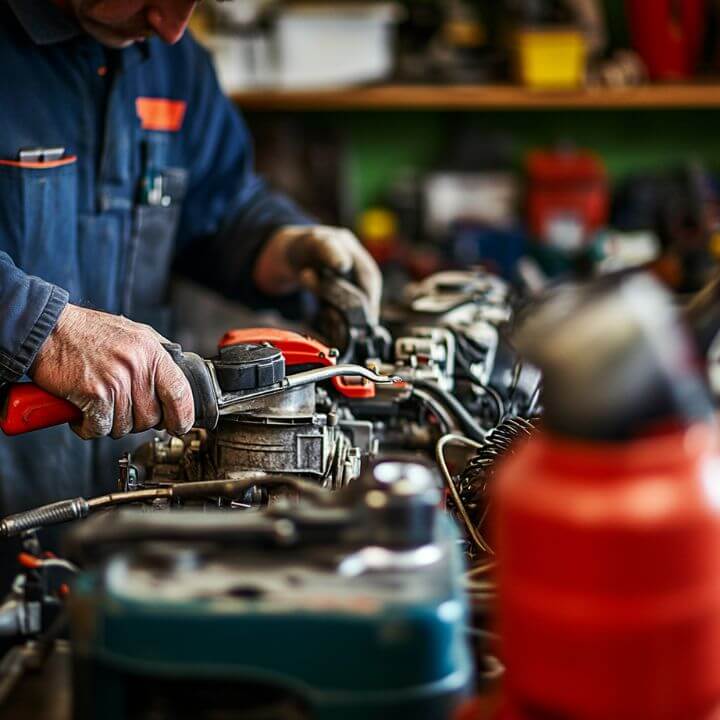 mechanic repairing small engine