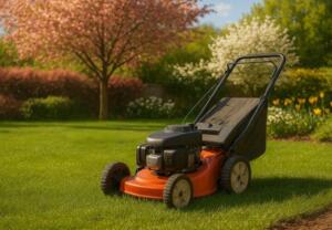 red lawn mower on grass