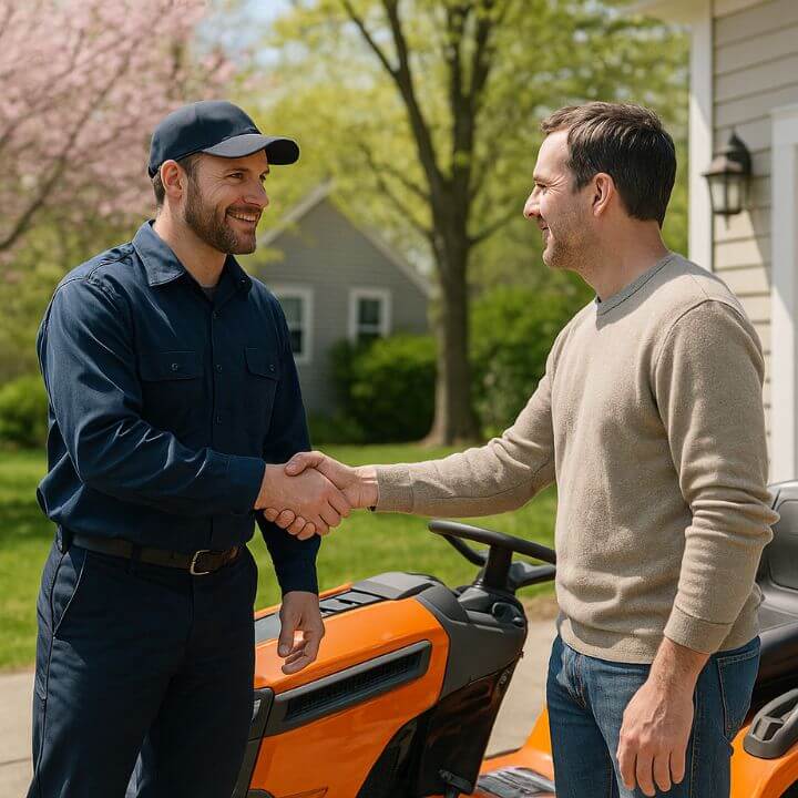 technician and homeowner shaking hands