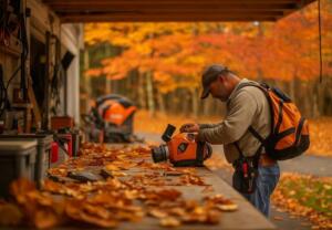 technician servicing leaf blower