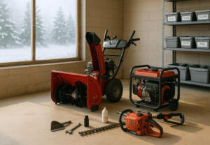 winter equipment staged for maintenance