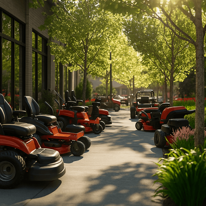 zero-turn mowers displayed outdoors