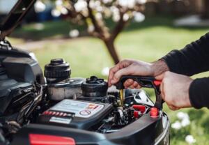 checking oil riding mower