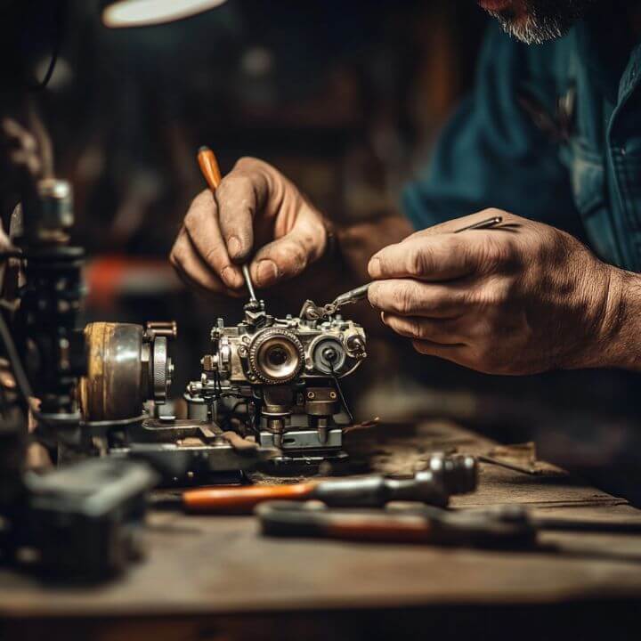 hands repairing small engine