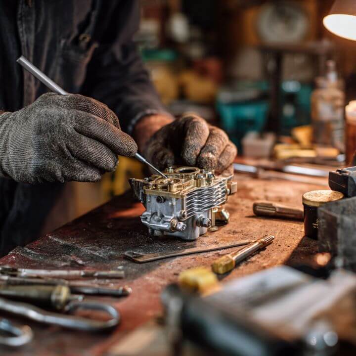 hands repairing small engine