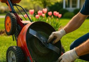installing blade on lawn mower