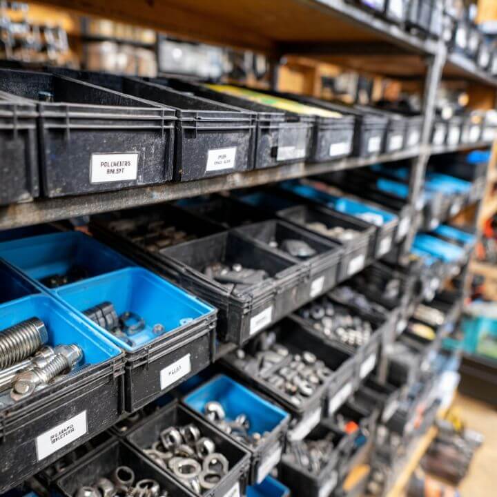 labeled bins of hardware