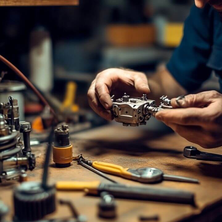 mechanic working on carburetor