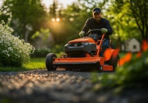 riding mower on gravel path