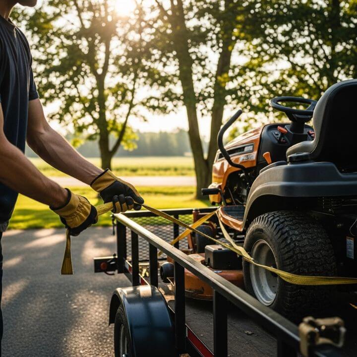 securing mower on trailer