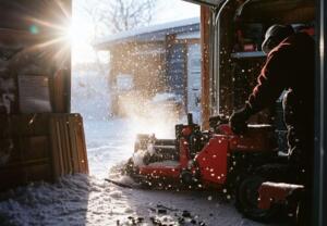 snowblower repair in winter garage