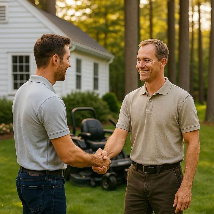 technician and homeowner happy handshake