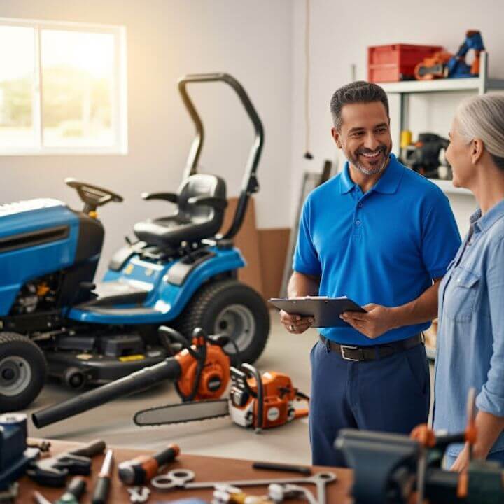 technician discussing equipment repair in workshop