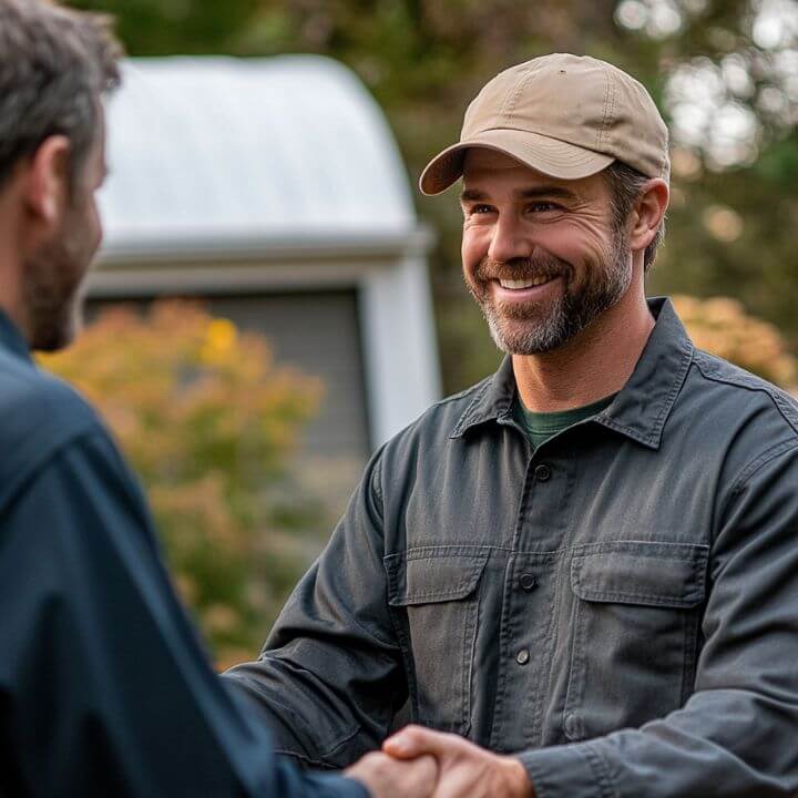 technician greeting happy customer