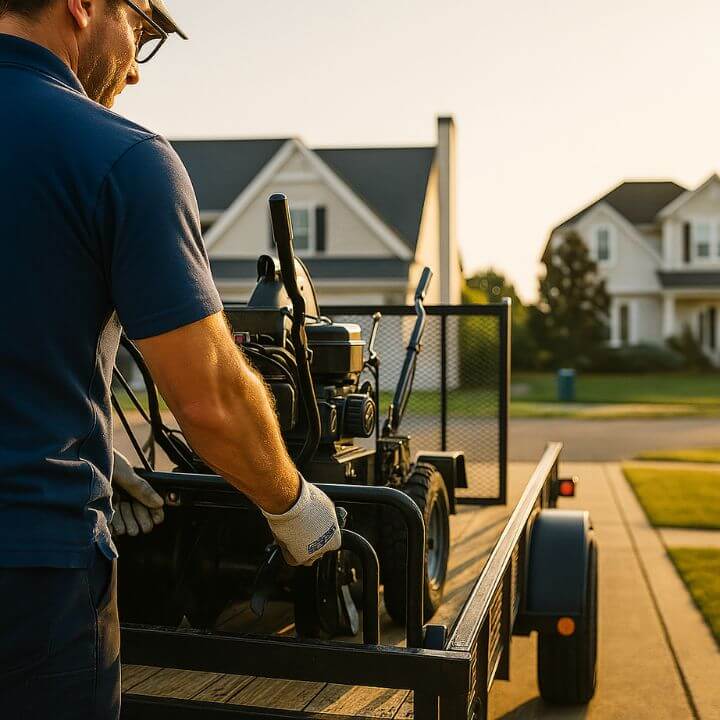 technician loading equipment onto trailer