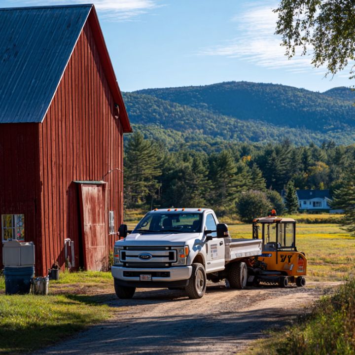 truck delivers equipment to barn
