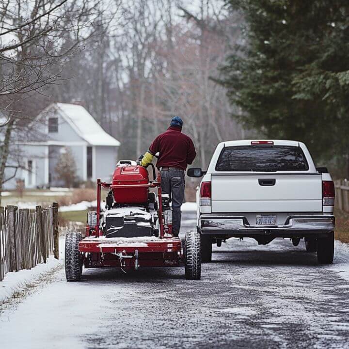 winter equipment loading in driveway
