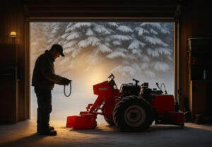 winter snowblower maintenance in garage