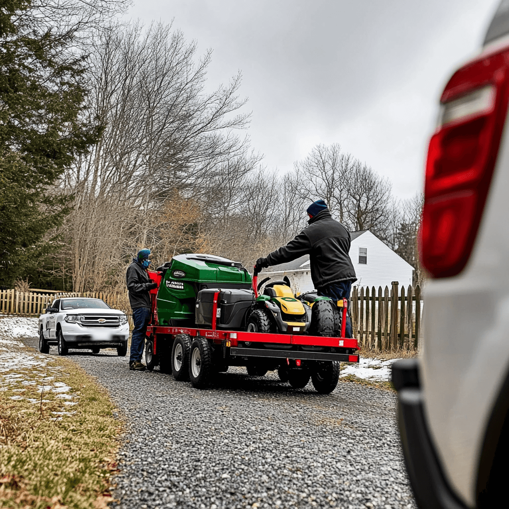 Landscaping equipment being loaded for service