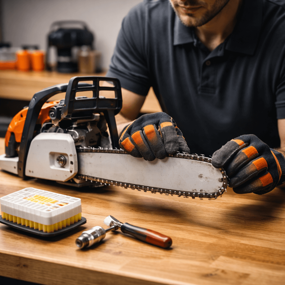 Chainsaw bar and chain inspection with small engine service parts