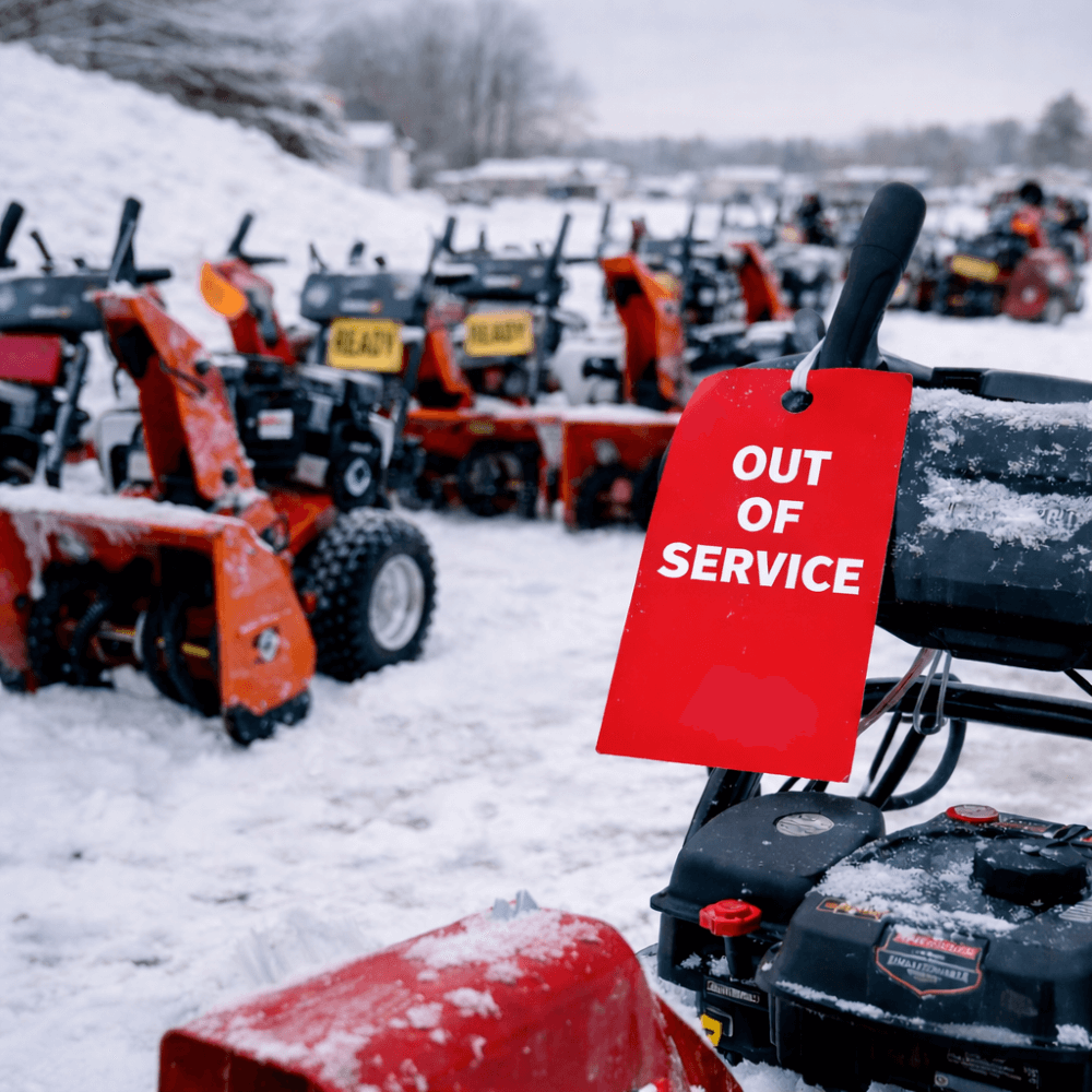 commercial snow equipment tagged out for mid-season service