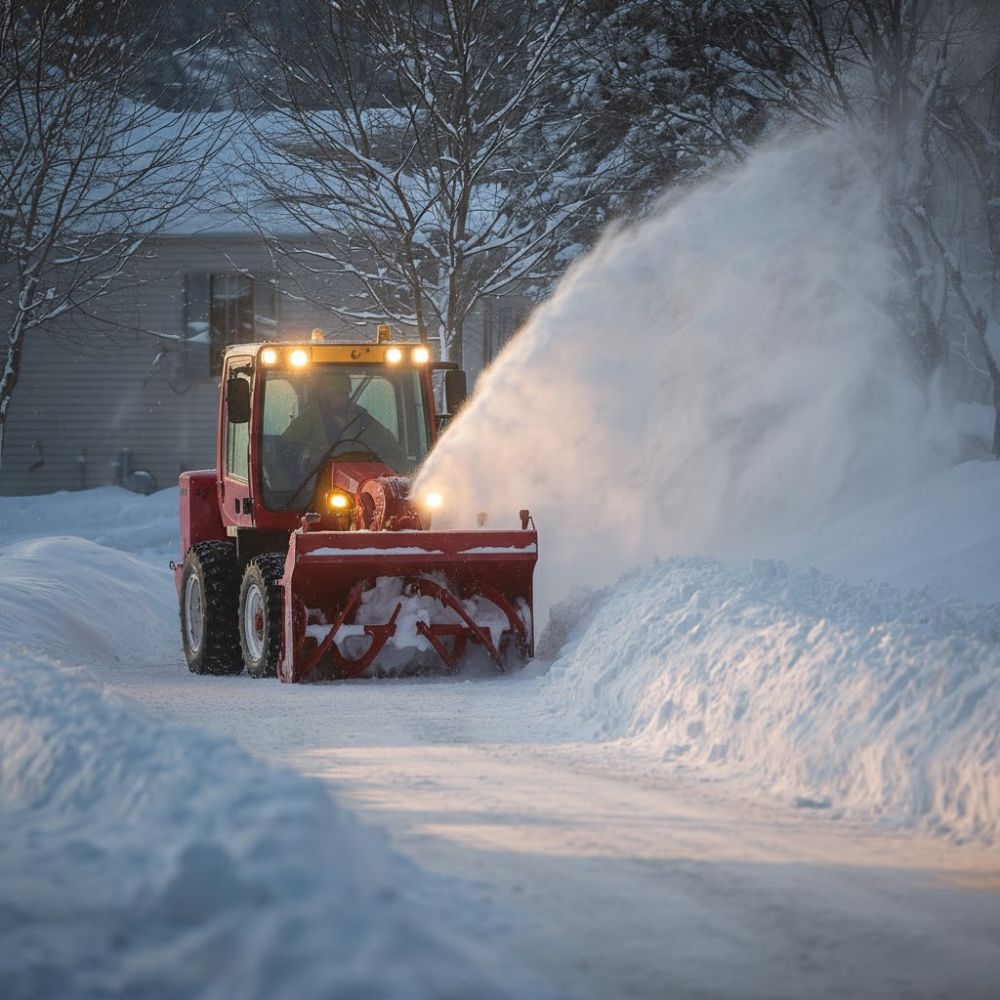 Snow blowers clearing wet heavy snow on a New Hampshire driveway