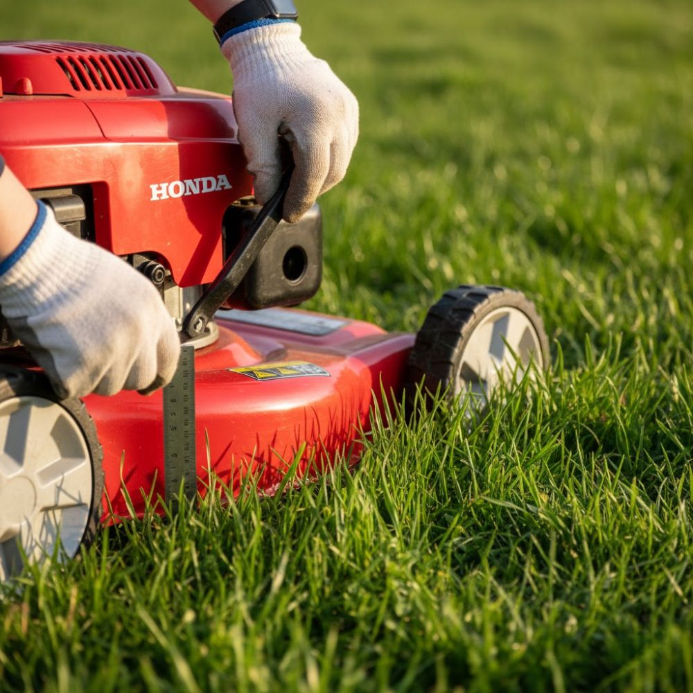 Setting lawn mower deck height to 3.5 inches for first spring mowing in New Hampshire