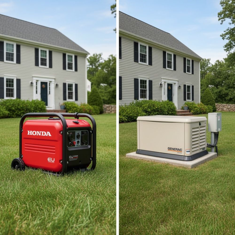 Portable Honda generator versus home standby generator comparison for New Hampshire residential backup power solutions