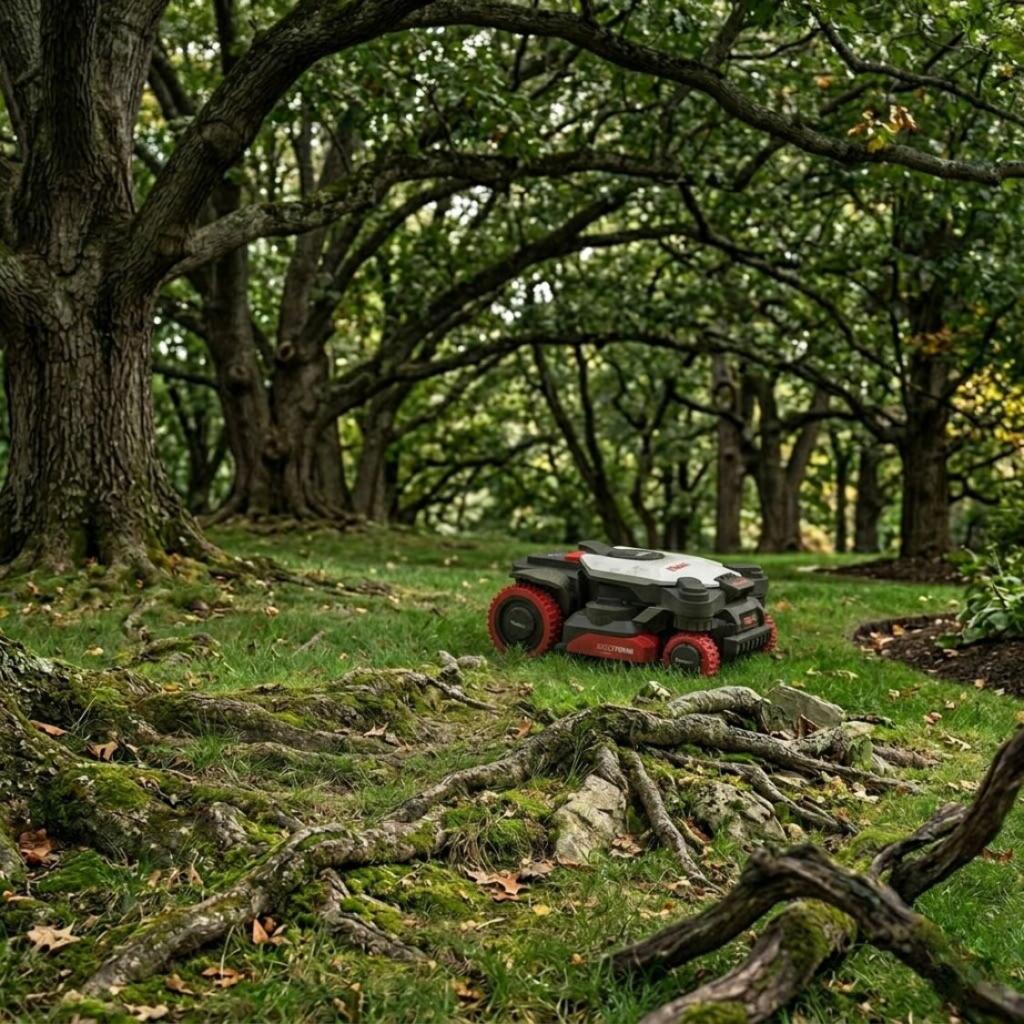 Robotic mower navigating under heavy tree canopy using visual guidance on a New Hampshire property