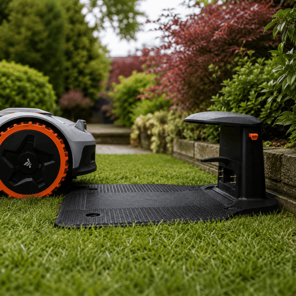 robotic mower charging dock frost New Hampshire yard