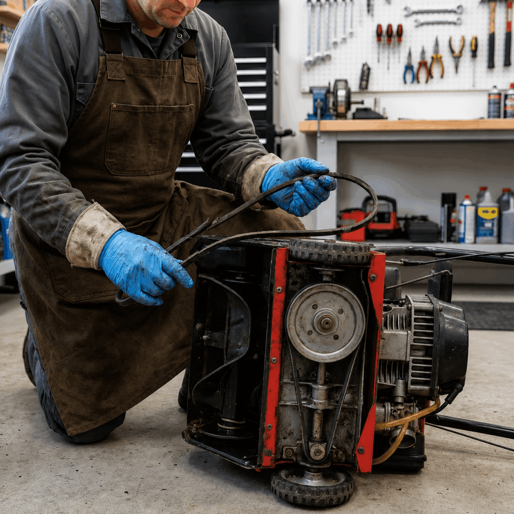 Technician servicing snow blower belt New Hampshire